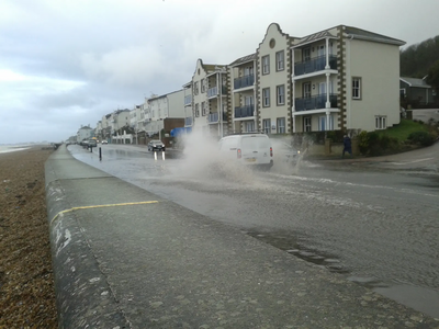 Image courtesy of Claire Hudson (www.twitter.com/clairehudson73) Sandgate Esplanade road and pavement flooding
