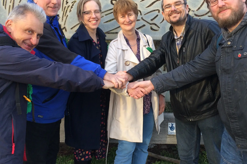 Image courtesy of Photo: Martin Wybrow Green Council candidates 2019 John Wing, Doug Wade, Georgina Treloar and Lesley Whybrow and Lib dem candidates Tim Prater and Gary Fuller