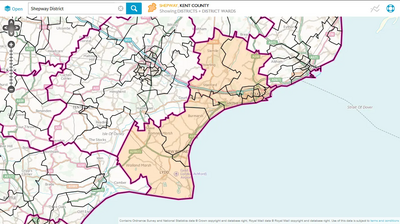 Image courtesy of Mapping data available as OS OpenData and subject to the terms of the Open Government Licence which can be viewed here: www.nationalarchives.gov.uk/doc/open-government-licence/version/3/ Shepway Wards from 2015