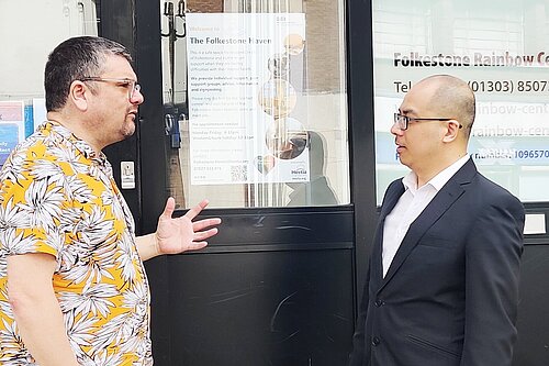 Tim Prater and Larry Ngan outside Folkestone Rainbow Centre