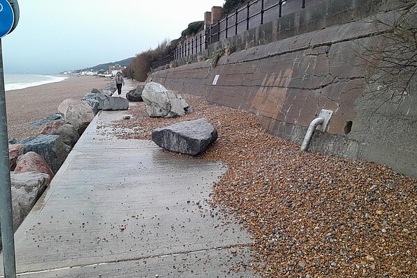 Storm damage on seafront