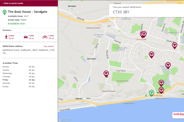 Defibrillator location map from hdefibfinder.uk