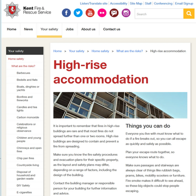 Kent Fire and Rescue Service website screenshot
