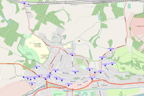 Gritting bin map for Hythe East and Saltwood (Map from https://kentcounty.maps.arcgis.com/apps/webappviewer/index.html?id=6129b62969e54cf7b50ccf720f415c8d#)
