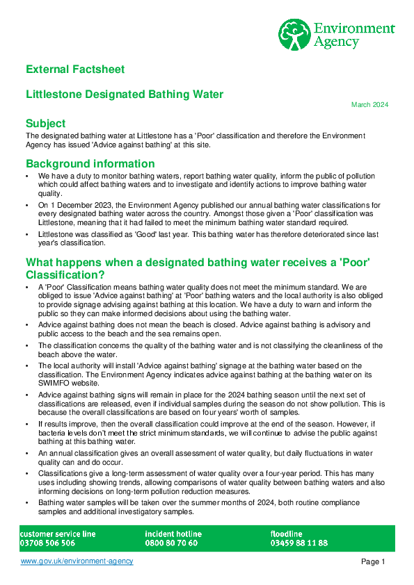 Littlestone Bathing Water Guidance