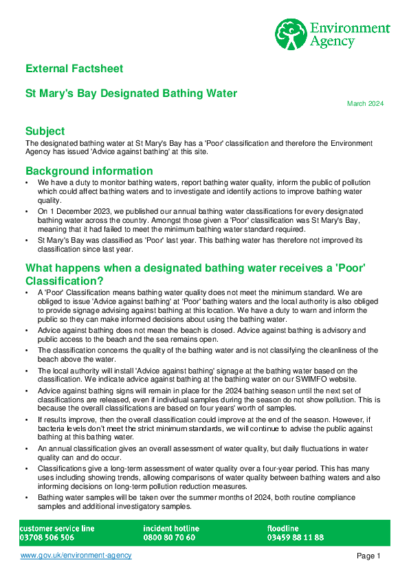 St Mary's Bay Bathing Water Guidance
