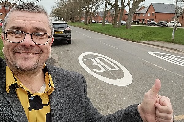 Tim Prater with 30mph road roundel