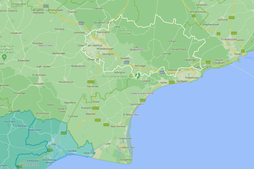 Ashford Constituency boundaries from 2024 GE [Map courtesy Google Maps from bcereviews.org.uk]