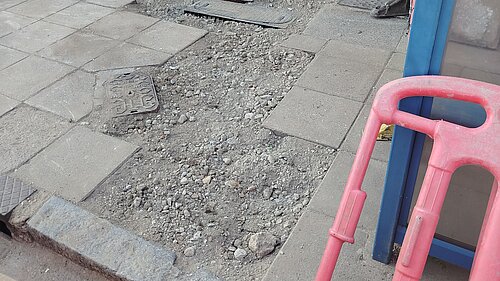 Paving slabs needing replacing on Sandgate High Street pavement