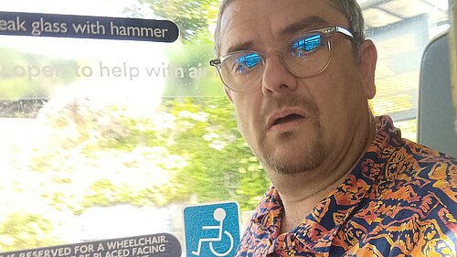 Tim Prater on bus
