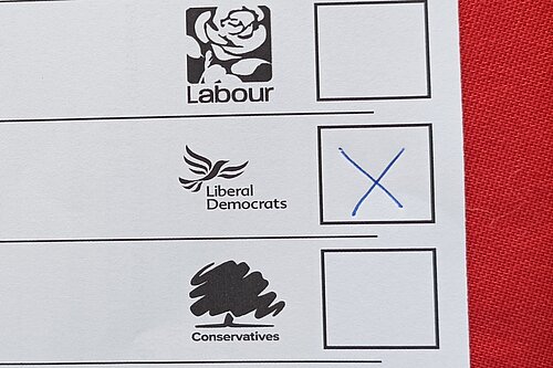 Ballot paper with vote for Liberal Democrats