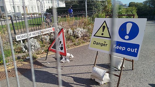 Folkestone Road of Remembrance with "Danger" signs