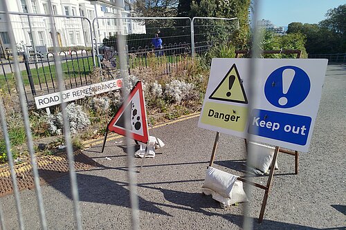 Folkestone Road of Remembrance with "Danger" signs