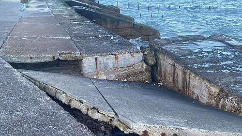 The Warren beach apron showing damage after landslips