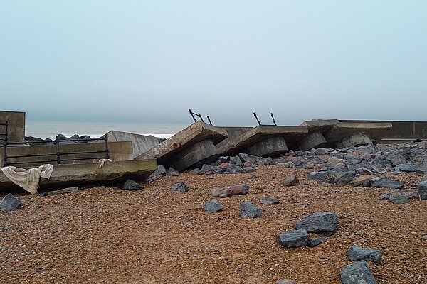 Storm damage on seafront