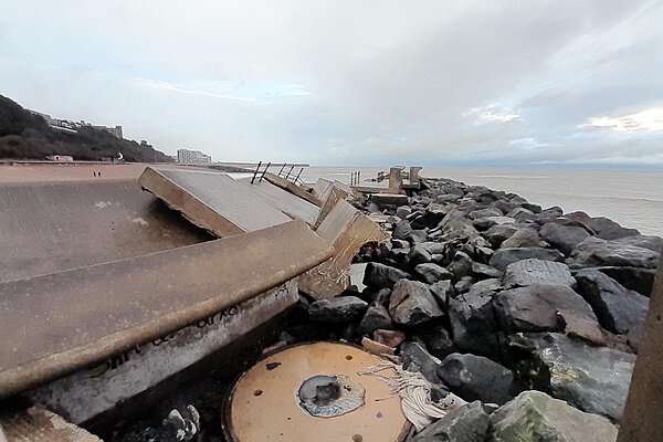 Storm damage on seafront