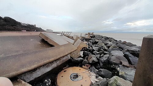 Smashed breakwater (Folkestone Seafront, damaged by Storm Goretti 2026)