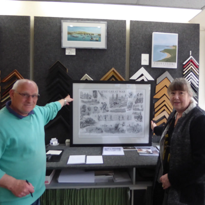 Image courtesy of The Shorncliffe Trust Alan Sole and Viv Kenny with WW1 print