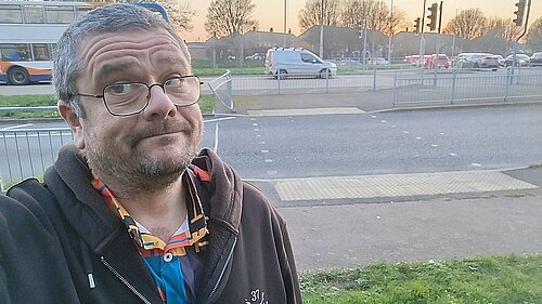 Tim Prater by Cheriton Interchange pedestrian crossing