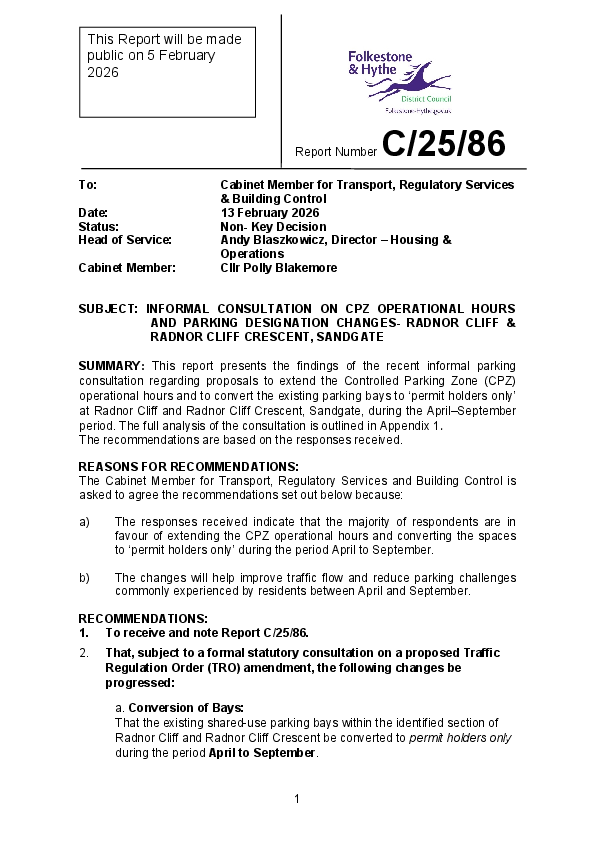 Report on the analysis of Informal consultation - RC & RCC, Sandgate PDF