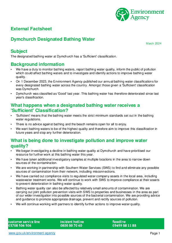 Dymchurch Bathing Water Guidance
